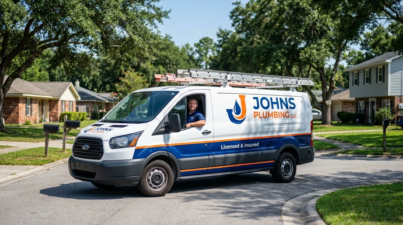 Johns Plumbing LLC service van in Marblehead, MA