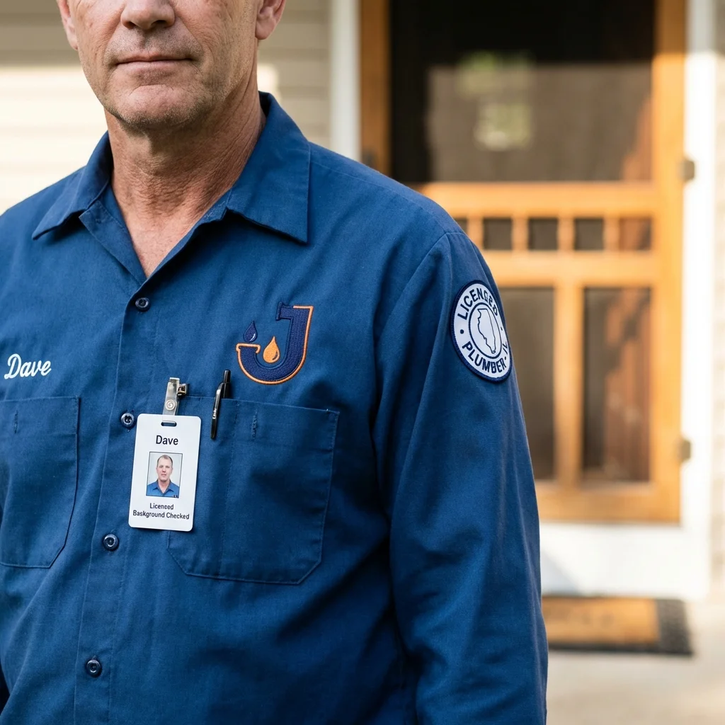 Licensed plumber showing ID badge in Marblehead, MA