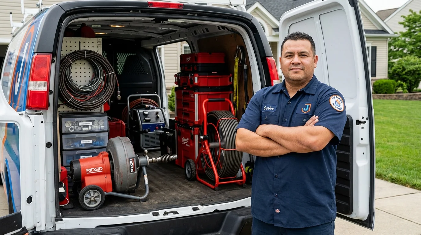 Professional drain cleaning equipment and Johns Plumbing LLC plumber in Marblehead