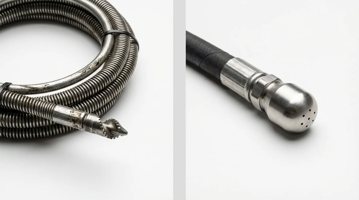 Drain snake cable and hydro jetting nozzle used for drain cleaning in Marblehead, MA