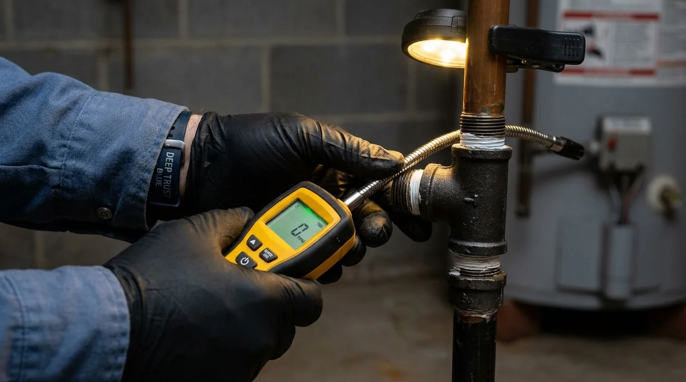 Gas leak detection with electronic sniffer by Johns Plumbing LLC in Marblehead